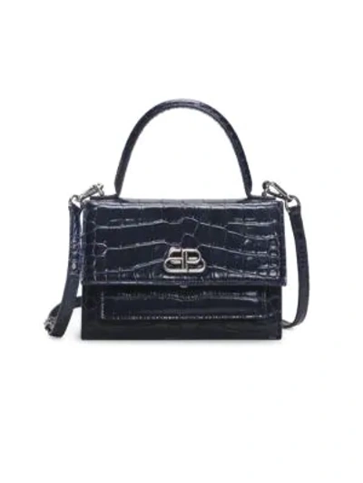 Balenciaga Extra-small Sharp Croc-embossed Leather Top Handle Satchel In Navy