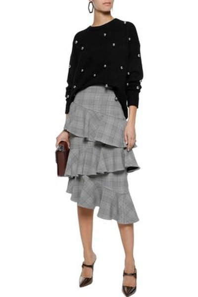 Alice And Olivia Bead-embellished Knitted Sweater In Black