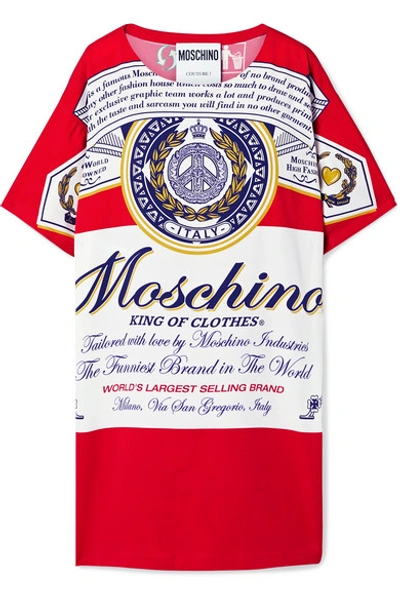 Moschino + Budweiser Printed Stretch-crepe Mini Dress In Red