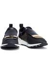 SERGIO ROSSI SR1 EMBELLISHED LEATHER AND COATED-MESH SLIP-ON SNEAKERS,3074457345625916661