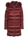 COLMAR RED LONG DOWN JACKET WITH FUR-TRIMMED HOOD,11154908