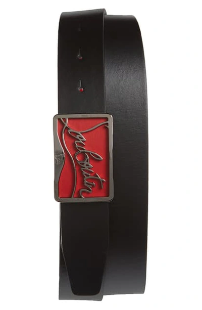 Christian Louboutin Ricky Logo Buckle Leather Belt In Black/ Red/ Black Gunm