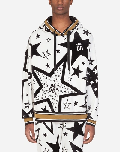 Dolce & Gabbana Jersey Hoodie With Flocked Star Print In White,black