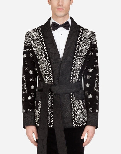 Dolce & Gabbana Velvet Robe Jacket In Bandana Print In Multicolored