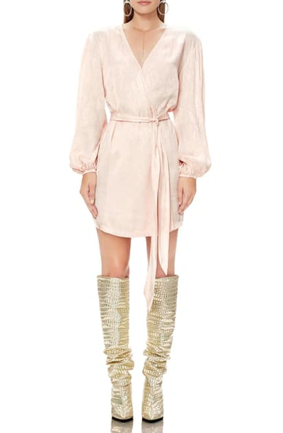 Afrm Milos Long Sleeve Wrap Minidress In Icy Pink Snake