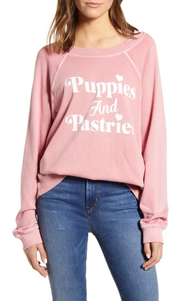 Wildfox Sommers Puppies & Pastries Sweatshirt In Pigment French Rose