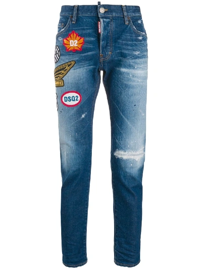 Dsquared2 Patch Embellished Distressed Skinny Jeans In Blue