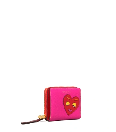 Tory Burch Perry Patchwork Hearts Bi-fold Wallet In Brilliant Red / Crazy Pink