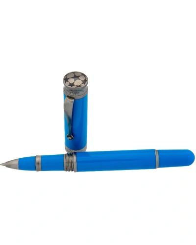 Pre-owned Montegrappa Uefa Champoins Blue Resin 5.5in Rollerball Isubnraa