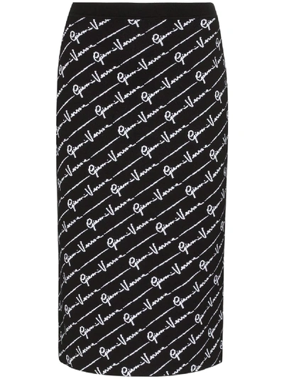 Versace Signature Print Pencil Skirt In Black & White