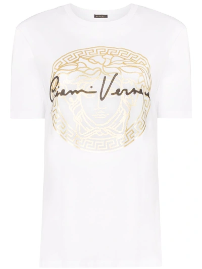 Versace Ssense Exclusive White Gv Signature Medusa T-shirt In White,gold,black