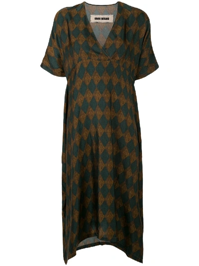 Uma Wang Diamond-patterned Midi Dress In Brown