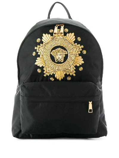 Versace Embroidered Backpack In Black