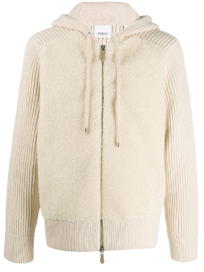 Burberry Ribbed Sheepskin Zip-up Hoodie In Nude