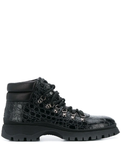 Prada Textured Hiking Style Boots In 黑色