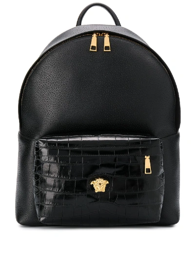 Versace Dual-textured Backpack In Black