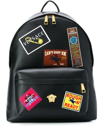 Versace Badge Appliqué Backpack In Black