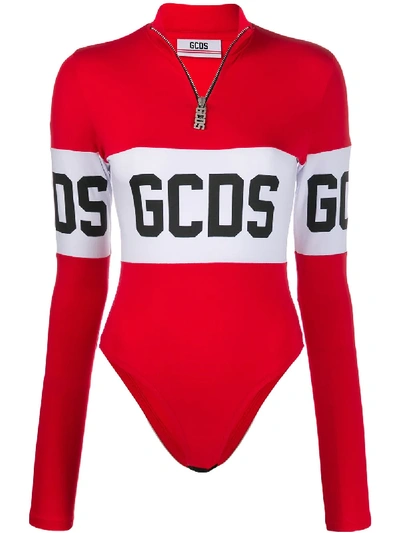 Gcds Fine Knit Logo Bodysuit In Red