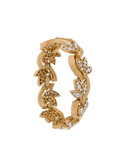 Pre-owned Trifari Vintage 1950s Embellished Leaf Bracelet In Gold