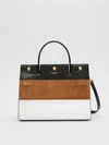 BURBERRY Small Panelled Leather, Suede and Deerskin Title Bag