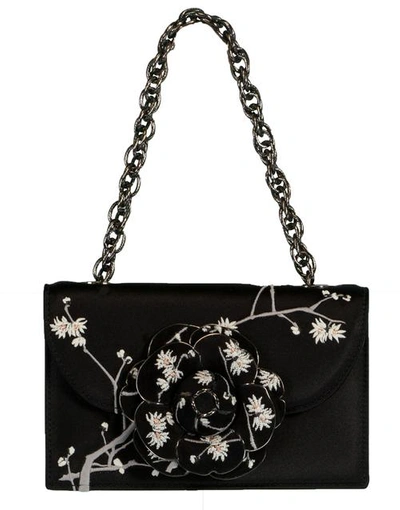 Oscar De La Renta Embroidered Satin Tro Bag In Black