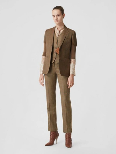 Burberry Knitted Sleeve Houndstooth Check Wool Tailored Jacket In Fawn