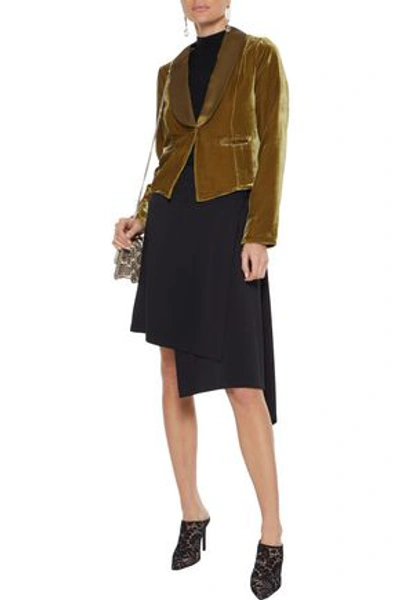 Mes Demoiselles Marcello Cropped Satin-trimmed Velvet Jacket In Army Green