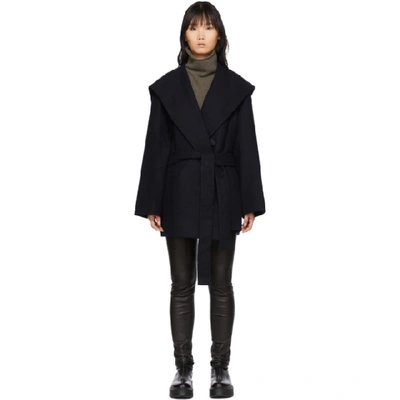 The Row Reyna Hooded Belted Cotton And Wool-blend Jacket In Navy