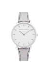 REBECCA MINKOFF Major Silver Tone Grey Leather Strap Watch, 35mm