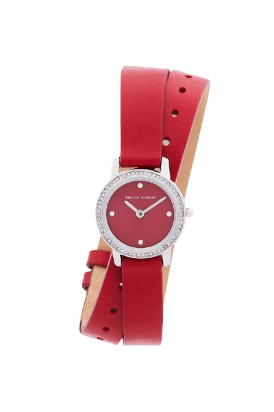 Rebecca Minkoff Major Silver Tone Red Vegan Leather Strap Watch, 22mm