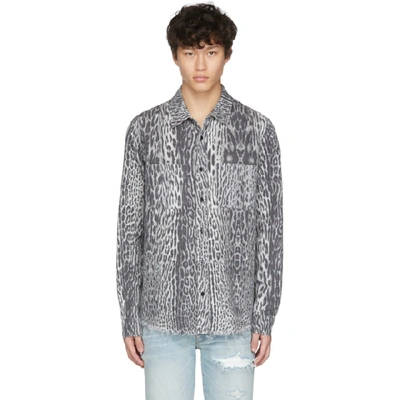 Amiri Men's Leopard-print Flannel Sport Shirt In Grey