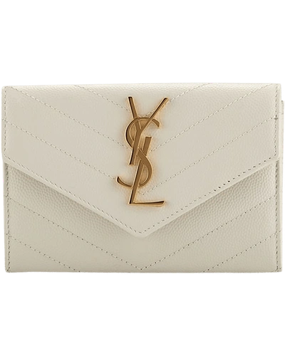 Saint Laurent Monogramme Small Grain De Poudre Envelope Wallet In Soft Cream