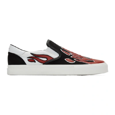 Amiri Black, White And Red Flame Embroidered Sneakers In Multi