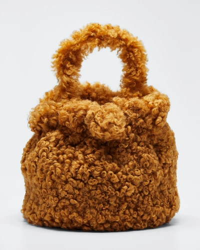 Staud Grace Shearling Top Handle Bag In Dark Brown