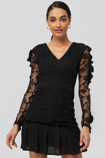 Trendyol Frilly Lace Sleeve Mini Dress - Black