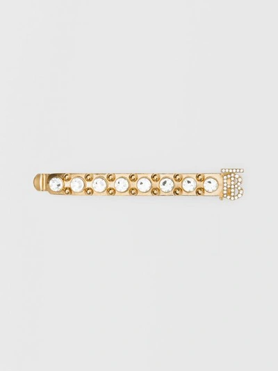Burberry Crystal Monogram Motif Gold-plated Barrette In Light Gold