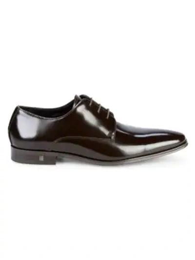 Versace Patent Leather Derby Shoes In Brown