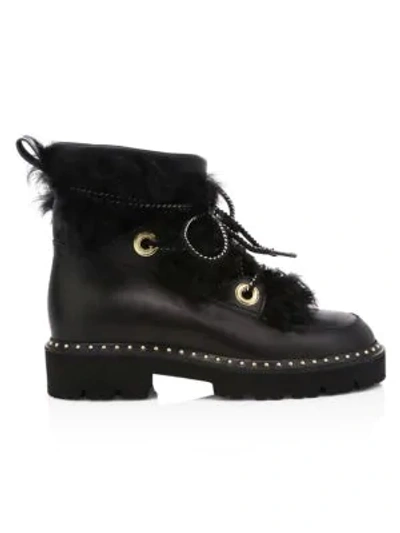 Montelliana 1965 Jolie Shearling-trimmed Leather Combat Boots In Black