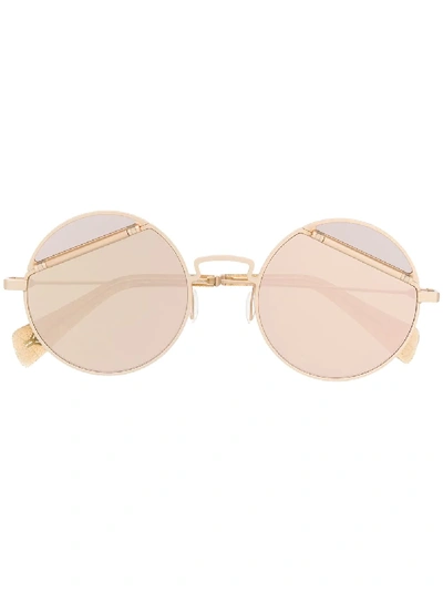 Yohji Yamamoto Hinged-lens Mirrored Sunglasses In 金色