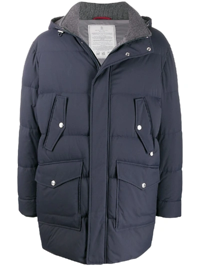 Brunello Cucinelli Hooded Down Coat In 蓝色