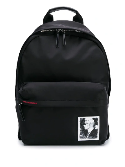 Karl Lagerfeld Sketch Logo Patch Backpack In Black