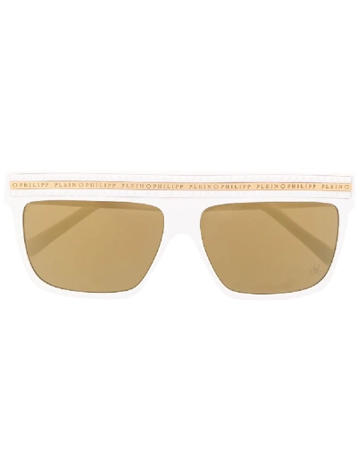 Philipp Plein Pyramid-stud Oversize Sunglasses In 白色