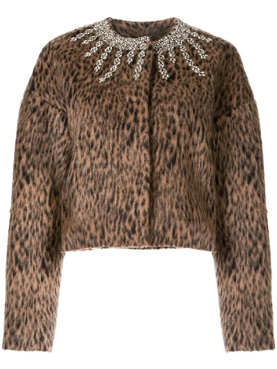 Giambattista Valli Rhinestone-embellished Leopard Jacket In Brown