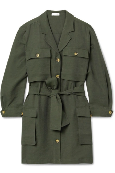 Anine Bing Kaiden Belted Tencel-blend Twill Mini Dress In Army Green