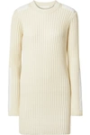 HELMUT LANG Velvet-trimmed ribbed cotton and cashmere-blend mini dress