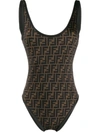 Fendi Monogram-print Reversible Swimsuit In Black