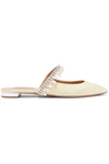 AQUAZZURA EXQUISITE CRYSTAL AND FAUX PEARL-EMBELLISHED GROSGRAIN SLIPPERS