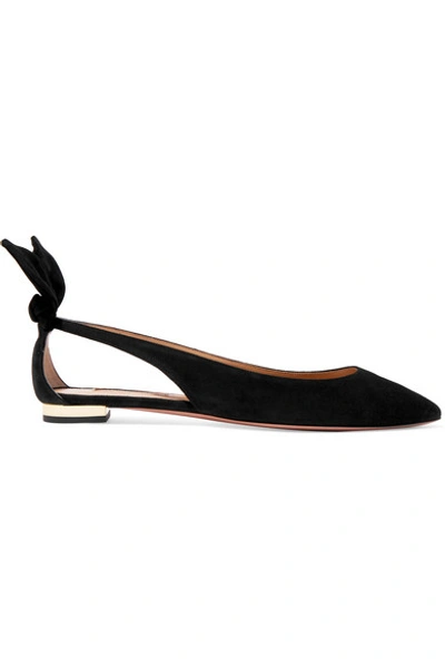 Aquazzura Forever Marilyn Cutout Ballet Flats In Black Suede