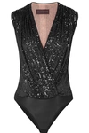 TALBOT RUNHOF WRAP-EFFECT SEQUINED TULLE BODYSUIT