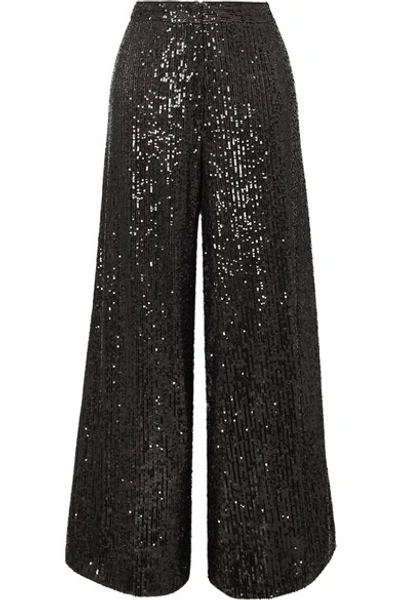 Talbot Runhof Gilia Sequined Tulle Wide-leg Trousers In Black
